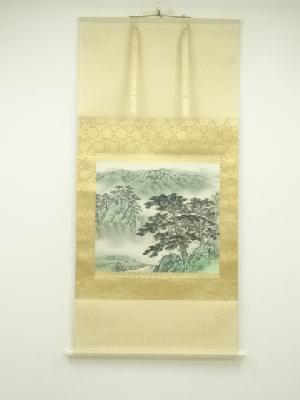 坂本楽山人筆　松景佳趣　淡色山水　肉筆絹本掛軸（共箱）